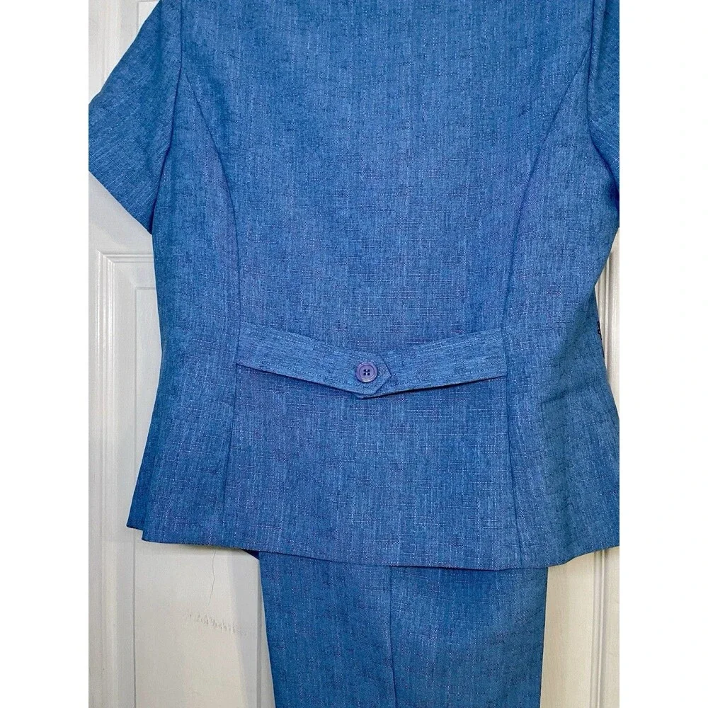 Vintage Sag Harbor Blue Sz12P 2 Piece Pant Set Button Short Sleeve Jacket